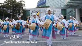  Presentation with festival dance - Slides enhanced with seoul-korea-may-12-people background and a ocean colored foreground