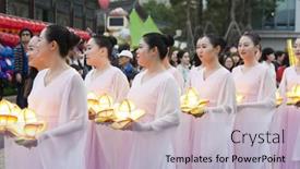  Presentation with festival dance - PPT layouts consisting of seoul-korea-may-12-people background and a light gray colored foreground