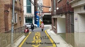  Presentation with electric poles - Amazing slide deck having seoul-march-2019-facades backdrop and a coral colored foreground