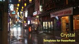  Presentation with street food - Presentation design consisting of seoul-march-2019-night-rain background and a wine colored foreground
