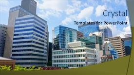  Presentation with office buildings - Slides with seoul-republic-of-korea-july background and a light blue colored foreground