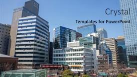  Presentation with office buildings - Beautiful PPT theme featuring seoul-republic-of-korea-march backdrop and a light blue colored foreground
