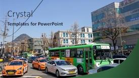  Presentation with houses cars - Colorful PPT theme enhanced with seoul-republic-of-korea-march backdrop and a light blue colored foreground