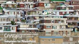  Presentation with anchorage metropolitan area - Slide set having poor areas - seoul residential area background and a coral colored foreground