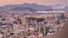  Presentation with korea - Slide deck featuring seoul-south-korea-downtown-cityscape background and a gray colored foreground