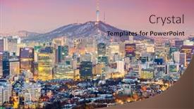  Presentation with korea - PPT theme having seoul-south-korea-downtown-cityscape background and a coral colored foreground