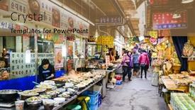  Presentation with destination - Slides with seoul-south-korea-february-14 background and a coral colored foreground