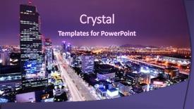  Presentation with korea - Audience pleasing theme consisting of seoul south korea skyline backdrop and a violet colored foreground