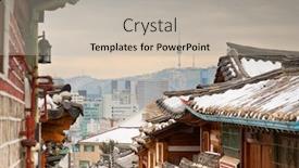  Presentation with korea - Slide set consisting of seoul-south-korea background and a mint green colored foreground