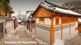  Presentation with korea - PPT theme with seoul-south-korea background and a coral colored foreground