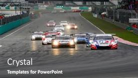  Presentation with race circuit - Audience pleasing theme consisting of sepang-june-19-cars-take backdrop and a dark gray colored foreground