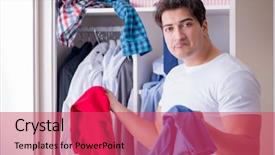  Presentation with clothing - Slides enhanced with separation - man helpless with dirty clothing background and a red colored foreground