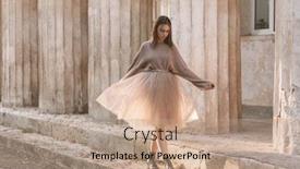  Presentation with teen girl tech - PPT theme featuring sepia filtered photo of teen girl wearing brown tulle skirt and knitted oversized sweater posing in city street background and a coral colored foreground