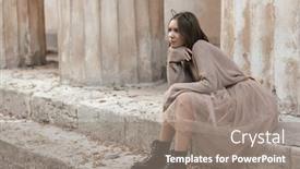  Presentation with brown leather - Slide deck enhanced with sepia filtered photo of teen girl wearing brown tulle skirt knitted oversized sweater and leather boots posing in city street background and a gray colored foreground