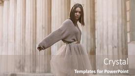  Presentation with teen girl tech - Beautiful theme featuring sepia filtered photo of teen girl wearing brown tulle skirt and knitted oversized sweater posing in city street backdrop and a gray colored foreground