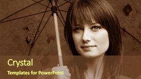  Presentation with blended - PPT theme with sepia portrait of beautiful brunette with umbrella - blended with photos of flowers and texture for effect background and a tawny brown colored foreground
