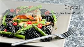  Presentation with chilli - Beautiful theme featuring sepia spaghetti with prawns asparagus and chilli backdrop and a light gray colored foreground