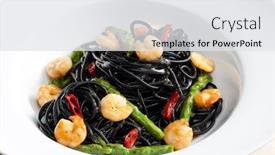  Presentation with chilli - Amazing presentation design having sepia spaghetti with prawns asparagus and chilli backdrop and a white colored foreground