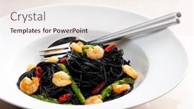  Presentation with chilli - Slide set consisting of sepia spaghetti with prawns asparagus and chilli background and a lemonade colored foreground