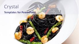  Presentation with chilli - Presentation theme enhanced with sepia spaghetti with prawns asparagus and chilli background and a sky blue colored foreground