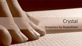  Presentation with open book page - Colorful slide deck enhanced with toned fingers on open book backdrop and a coral colored foreground