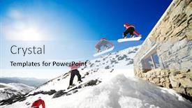  Presentation with cabin - Slides featuring sequence shot of snowboarder jumping background and a light blue colored foreground
