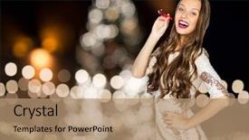  Presentation with fancy dress - Colorful PPT theme enhanced with sequins and party blower backdrop and a coral colored foreground