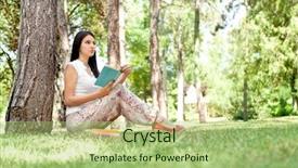  Presentation with adolescence - Audience pleasing PPT layouts consisting of serene adolescence with novel near tree in park backdrop and a mint green colored foreground