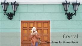  Presentation with theatre - Slides enhanced with serene-albino-girl-in-blue background and a red colored foreground