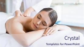  Presentation with spa salon - Amazing PPT theme having serene female lying in spa backdrop and a sky blue colored foreground