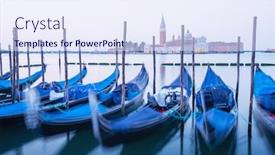  Presentation with city church - Cool new slide deck with serene-landscape-with-clear-sunrise backdrop and a sky blue colored foreground