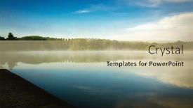  Presentation with morning sunrise - Beautiful PPT theme featuring serene misty morning on likeside sunrise with fog on uby lake gers region france backdrop and a mint green colored foreground