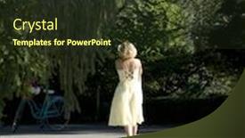  Presentation with serene - Colorful presentation theme enhanced with serene outdoor shot with young beauty and her bike backdrop and a tawny brown colored foreground