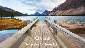  Presentation with mountain water - Slide deck featuring serene scene by the mountain lake in canada with reflection of the rocks in the calm water background and a coral colored foreground