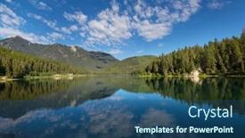  Presentation with mountain lake - PPT theme featuring serene-scene-by-the-mountain background and a ocean colored foreground