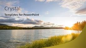  Presentation with mountain lake - Presentation design consisting of serene-scene-by-the-mountain background and a light blue colored foreground