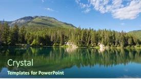  Presentation with mountain lake - Presentation design with serene-scene-by-the-mountain background and a tawny brown colored foreground