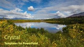  Presentation with serene - Presentation theme consisting of serene-scene-by-the-mountain background and a tawny brown colored foreground