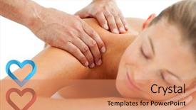 Presentation with serene - Amazing PPT layouts having serene woman enjoying a massage against hearts backdrop and a coral colored foreground