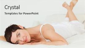  Presentation with serene - Presentation theme enhanced with serene woman posing on her bed background and a white colored foreground