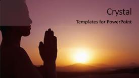  Presentation with serene - PPT theme enhanced with serene young woman with hands background and a violet colored foreground