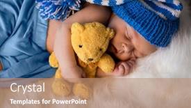  Presentation with teddy bear - Audience pleasing slide deck consisting of serenity-little-newborn-boy-hugging backdrop and a coral colored foreground