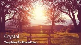  Presentation with serenity - PPT theme with serenity spring garden at sunrise background and a red colored foreground