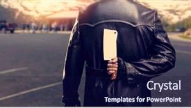  Presentation with butcher - Theme with serial killer - bloody butcher after hunting background and a navy blue colored foreground