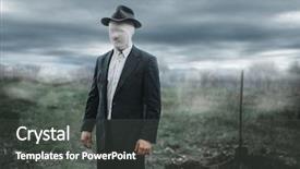  Presentation with murderer - Beautiful slide deck featuring serial murderer with face wrapped backdrop and a dark gray colored foreground