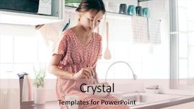  Presentation with old photo - PPT theme enhanced with series child making breakfast alone background and a coral colored foreground