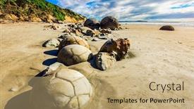  Presentation with popular - PPT layouts with series-of-mysterious-round-boulders background and a coral colored foreground