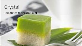  Presentation with kuih - Presentation design featuring serimuka kuih also known as the pandan custard cake background and a light gray colored foreground