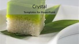  Presentation with kuih - Slide set consisting of the pandan custard cake background and a light gray colored foreground