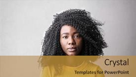  Presentation with afro - Theme with serious - afro woman in yellow sweater background and a gold colored foreground
